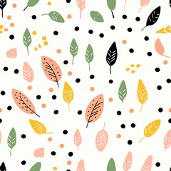 Seamless pattern with cute hand drawn doodle flower & trees minimal