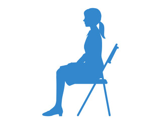 Fototapeta premium パイプ椅子に座る女性のシルエットイラスト