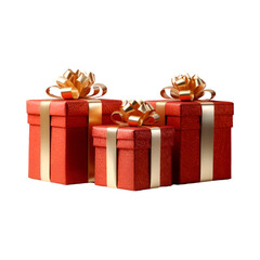 Red gift boxes isolated on transparent background or set of gift box