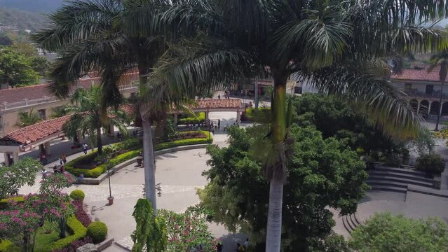 Aerial view of Coban Central Park plaza and San Jose Catholic church