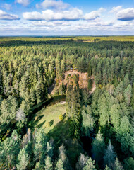 Mančiagirės skardžiai is natural phenomenon in the middle of Lithuanian national park Dzukija, river ūla flowing through the forest and high banks