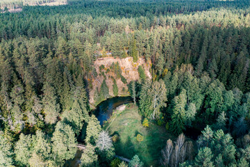 Mančiagirės skardžiai is natural phenomenon in the middle of Lithuanian national park Dzukija, river ūla flowing through the forest and high banks