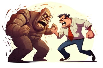 Fototapeta premium Two giant scary cartoon men fighting each other on white background Generative AI