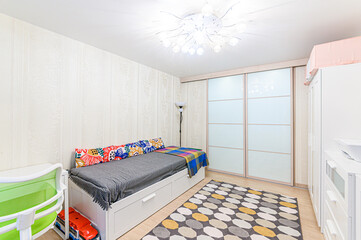 interior apartment room bedroom with bed