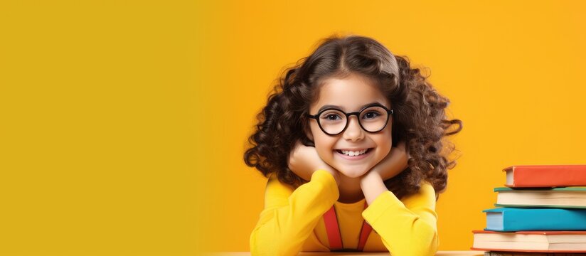 Eager teen ready for homework with books cheerful childhood With copyspace for text