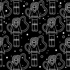 A pattern of astronauts. Vector seamless pattern with astronaut, line pattern
