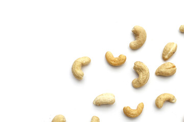Cashew nuts on white background.