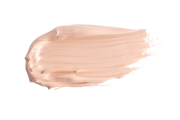 A smear of foundation cream or concealer isolated on white background, macro. Texture of cosmetic...