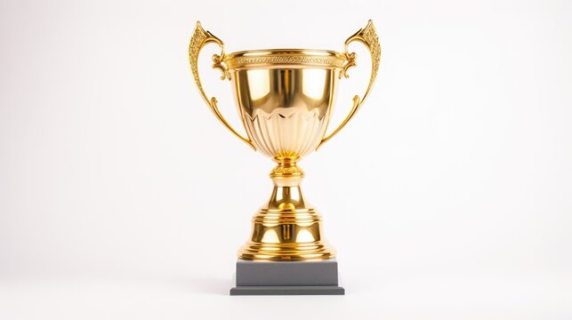 impactful image of a champion's gold cup winner trophy with a blank metal base. Use this symbol of success to illustrate victory in sports and business, making your concept stand out