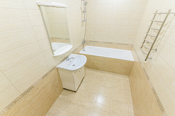 interior apartment room bathroom, sink, decorative elements, toilet