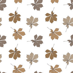 Autumn seamless pattern with chestnut leaves on a white background. Vector botanical pattern for design of clothes, covers, wallpapers, various backgrounds and wrapping paper.