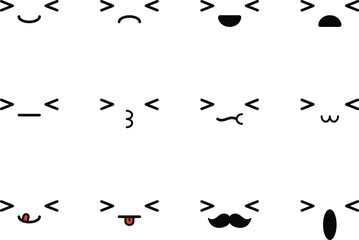 Collection of cartoon character faces in different emotions. Cute cartoon face sticker - obrazy, fototapety, plakaty