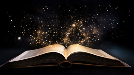 An open book with a glowing light coming out