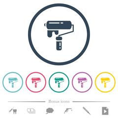 Painting with paint roller flat color icons in round outlines