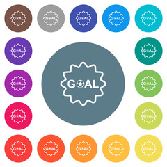 Goal sticker with rounded edges outline flat white icons on round color backgrounds