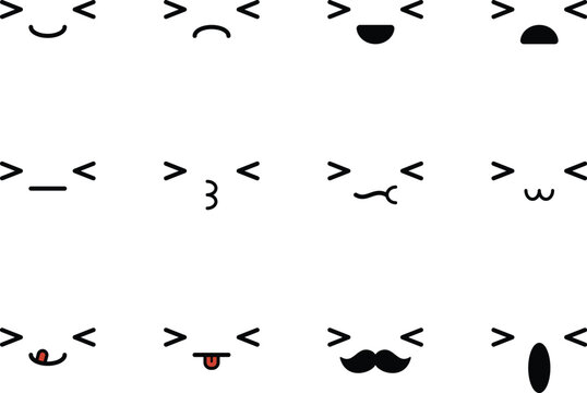 Naklejki Collection of cartoon character faces in different emotions. Cute cartoon face sticker
