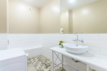interior apartment room bathroom, sink, decorative elements, toilet