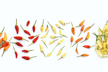 Fresh chili peppers on white background
