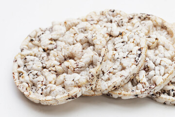 Round crispy rice crackers. Rice cakes