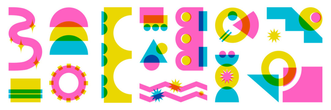Bright vibrant geometric shape in retro risograph style. Overlay abstract bauhaus figure. Trendy vector isolated elements.