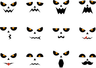 Collection of Halloween Character Faces with Different Emotions. Cute cartoon face sticker