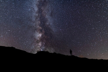 astrophotography of the winter milky way in the mountains