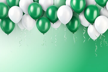 grüne und weiße Ballons mit Platz für Text. Querformat. Generative Ai. - obrazy, fototapety, plakaty