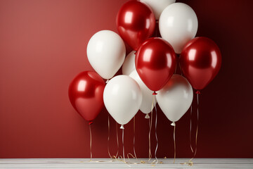 rote und weiße Ballons mit Platz für Text. Querformat. Generative Ai.