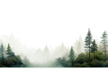 White Background, Beautiful forest, minimalist style Generative AI