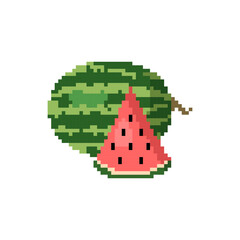 Watermelon fruit pixel art vector illustration isolated on white background.