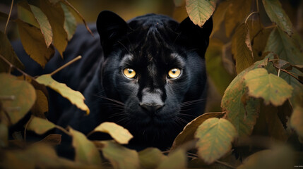 a dangerous predator panther staring portrait in autumn