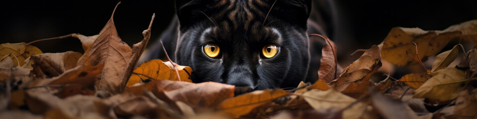 a dangerous predator panther staring portrait in autumn