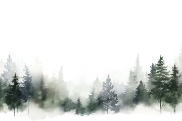 White Background, Beautiful forest, minimalist style Generative AI - obrazy, fototapety, plakaty