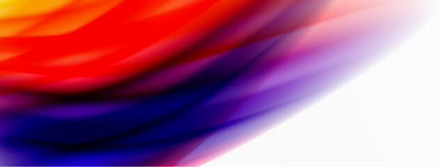 Rainbow color silk blurred wavy line background on white, luxuriously vibrant visually captivating backdrop. Stunning blend of colors reminiscent of rainbow, silky and gracefully blurred wavy pattern