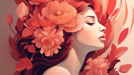 Portrait of a girl with flowers on her hair. Fantasy concept , Illustration painting.