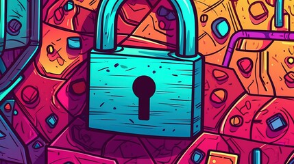 Lock icon, Web application security image. Fantasy concept , Illustration painting.
