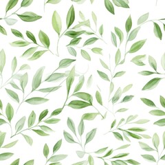 Seamless pattern of watercolor leaves on white background