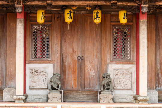 Taichung, Taiwan- September 23, 2023: Building view of the Huangxi Academy (Wenchang Temple) in Taichung, Taiwan. The temple worshiped Wenchang Dijun.