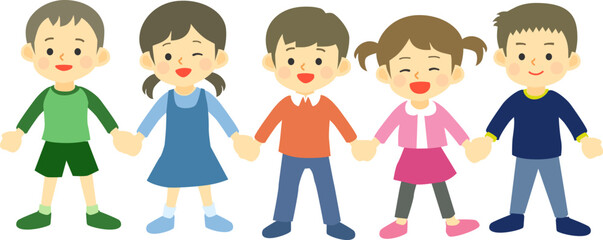 手をつなぐ子供達のイラスト