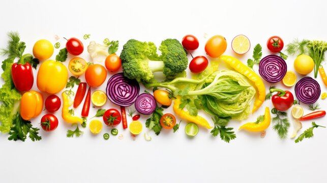 Various fresh vegetables on a clean white background