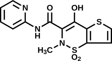 Tenoxicam structural formula, vector illustration