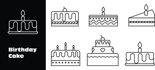 set of birthday cake icon line art