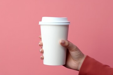 Mock up blank Coffee paper cup in woman hand.