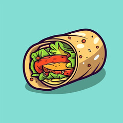Chicken tortilla wrap hand-drawn illustration. Chicken wrap. Vector doodle style cartoon illustration