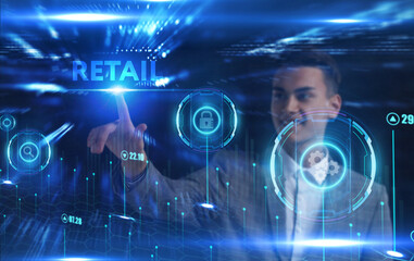 Business, Technology, Internet and network concept. Young businessman working on a virtual screen...