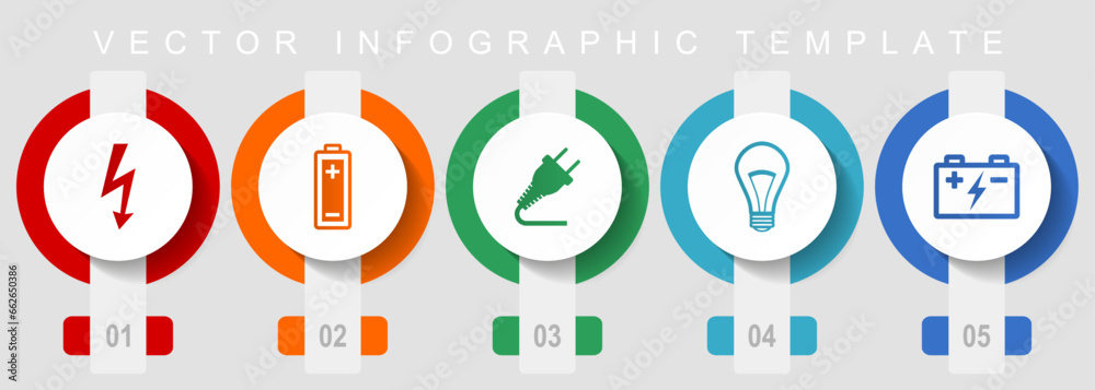 Poster power and energy flat design icon set, miscellaneous icons such as bolt, battery, plug and light bul