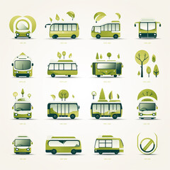 Set of different bus icons. Vector illustration in flat cartoon style.
