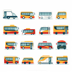 Set of different bus icons. Vector illustration in flat cartoon style.