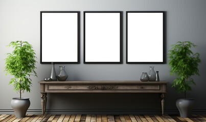 Paintings on the wall in the interior of the room.