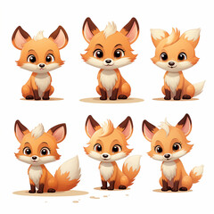 Fototapeta premium Vector illustration of Cute cartoon foxes in different poses isolated on white background